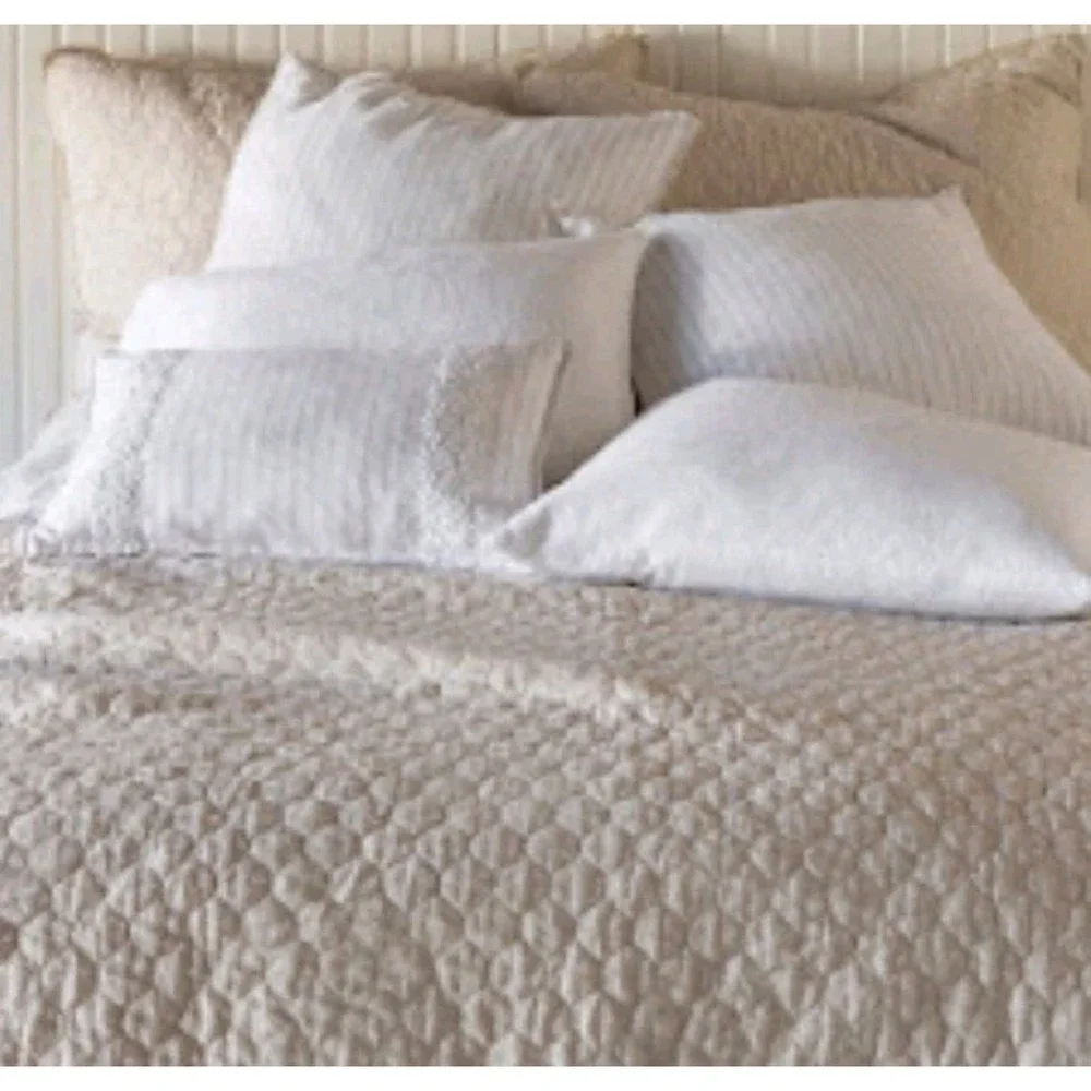 Bella Notte June Quilted linen Boudoir Pillowcase sham Small‎ Off White Ivory